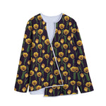 Yellow Tulip Flower Pattern Print Long Sleeve Short Coat