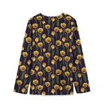 Yellow Tulip Flower Pattern Print Long Sleeve Short Coat