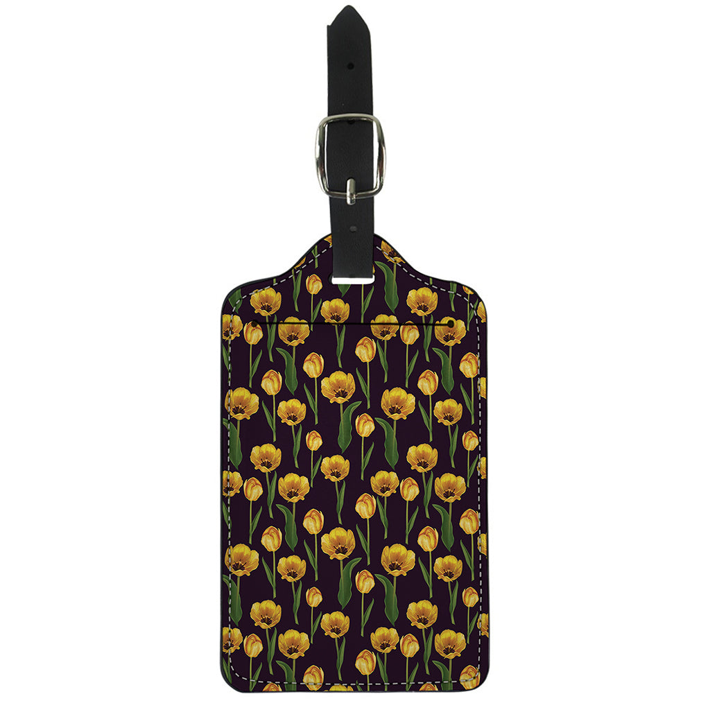 Yellow Tulip Flower Pattern Print Luggage Tag