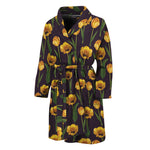 Yellow Tulip Flower Pattern Print Men's Bathrobe