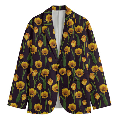 Yellow Tulip Flower Pattern Print Men's Blazer