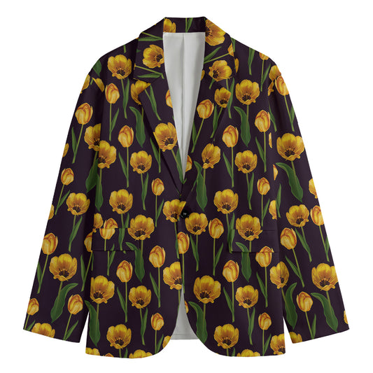 Yellow Tulip Flower Pattern Print Men's Blazer