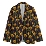 Yellow Tulip Flower Pattern Print Men's Blazer