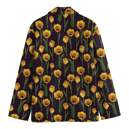 Yellow Tulip Flower Pattern Print Men's Blazer