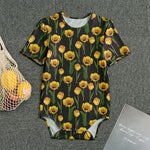 Yellow Tulip Flower Pattern Print Men's Bodysuit