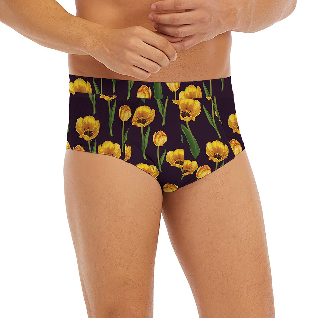 Yellow Tulip Flower Pattern Print Men's Briefs