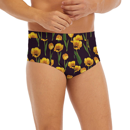 Yellow Tulip Flower Pattern Print Men's Briefs