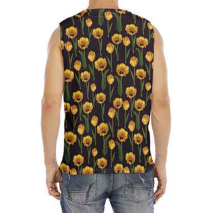 Yellow Tulip Flower Pattern Print Men's Fitness Tank Top