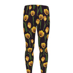 Yellow Tulip Flower Pattern Print Men's leggings