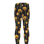 Yellow Tulip Flower Pattern Print Men's leggings
