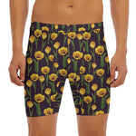 Yellow Tulip Flower Pattern Print Men's Long Boxer Briefs