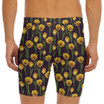 Yellow Tulip Flower Pattern Print Men's Long Boxer Briefs