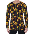 Yellow Tulip Flower Pattern Print Men's Long Sleeve T-Shirt