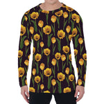 Yellow Tulip Flower Pattern Print Men's Long Sleeve T-Shirt