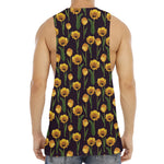 Yellow Tulip Flower Pattern Print Men's Muscle Tank Top