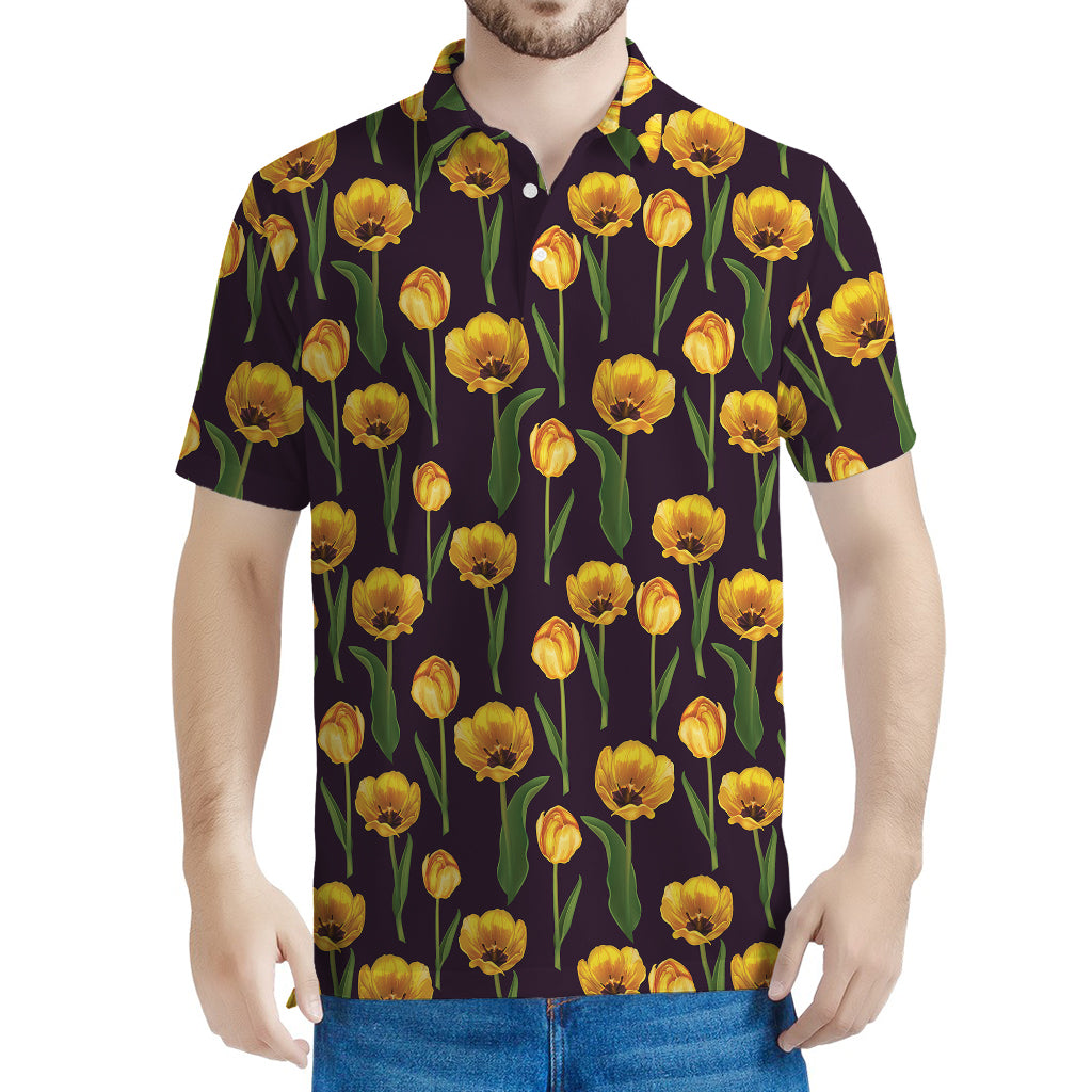 Yellow Tulip Flower Pattern Print Men's Polo Shirt
