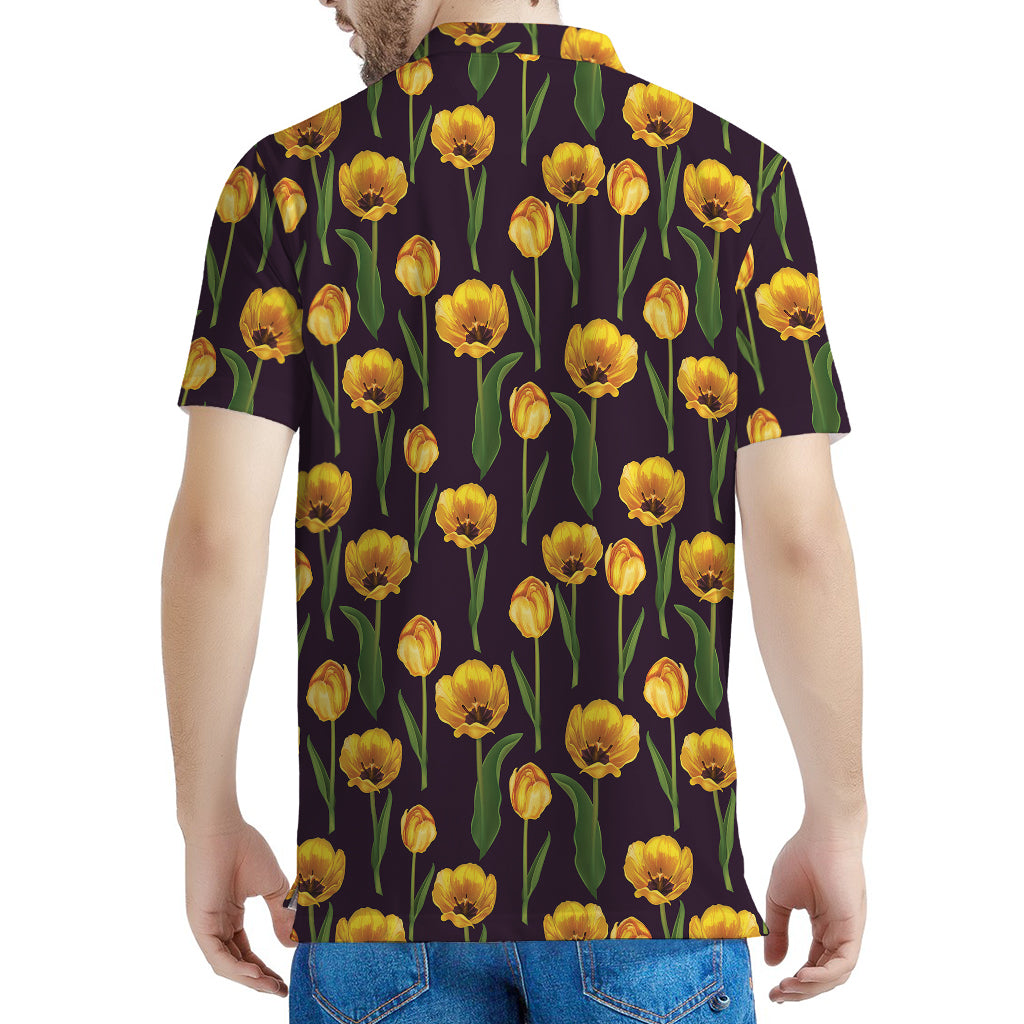 Yellow Tulip Flower Pattern Print Men's Polo Shirt