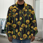 Yellow Tulip Flower Pattern Print Men's Shirt Jacket