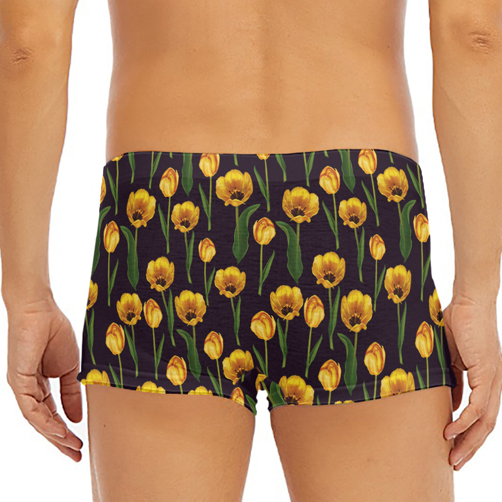 Yellow Tulip Flower Pattern Print Men's Short Boxer Briefs