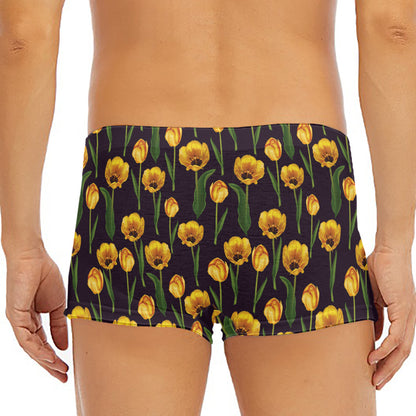 Yellow Tulip Flower Pattern Print Men's Short Boxer Briefs