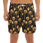 Yellow Tulip Flower Pattern Print Men's Split Running Shorts