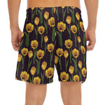 Yellow Tulip Flower Pattern Print Men's Split Running Shorts
