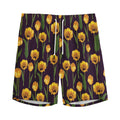 Yellow Tulip Flower Pattern Print Men's Athletic Shorts