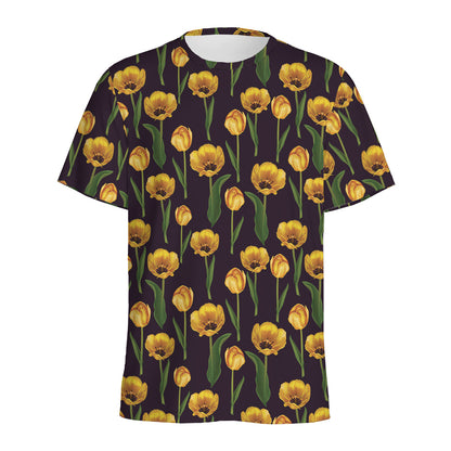 Yellow Tulip Flower Pattern Print Men's Sports T-Shirt