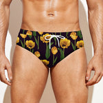Yellow Tulip Flower Pattern Print Men's Swim Briefs