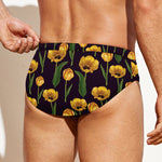 Yellow Tulip Flower Pattern Print Men's Swim Briefs