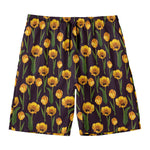 Yellow Tulip Flower Pattern Print Men's Swim Trunks