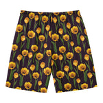 Yellow Tulip Flower Pattern Print Men's Swim Trunks
