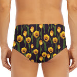 Yellow Tulip Flower Pattern Print Men's Triangle Swim Briefs