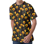 Yellow Tulip Flower Pattern Print Men's Velvet T-Shirt
