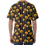 Yellow Tulip Flower Pattern Print Men's Velvet T-Shirt
