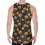 Yellow Tulip Flower Pattern Print Men's Velvet Tank Top