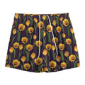 Yellow Tulip Flower Pattern Print Mesh Shorts