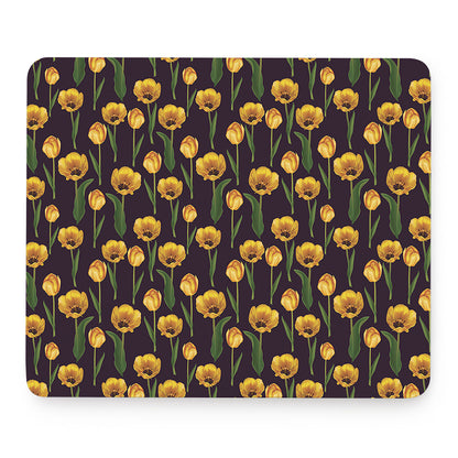 Yellow Tulip Flower Pattern Print Mouse Pad