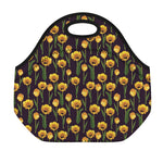Yellow Tulip Flower Pattern Print Neoprene Lunch Bag