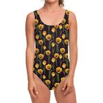 Yellow Tulip Flower Pattern Print One Piece Swimsuit