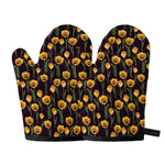 Yellow Tulip Flower Pattern Print Oven Mitts