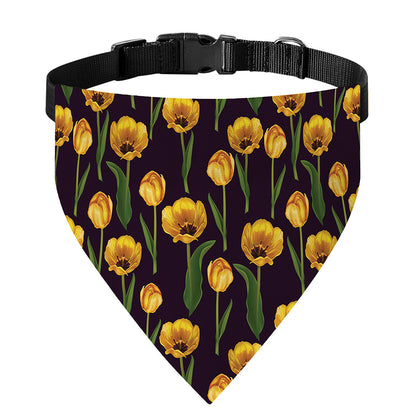 Yellow Tulip Flower Pattern Print Over The Collar Dog Bandana