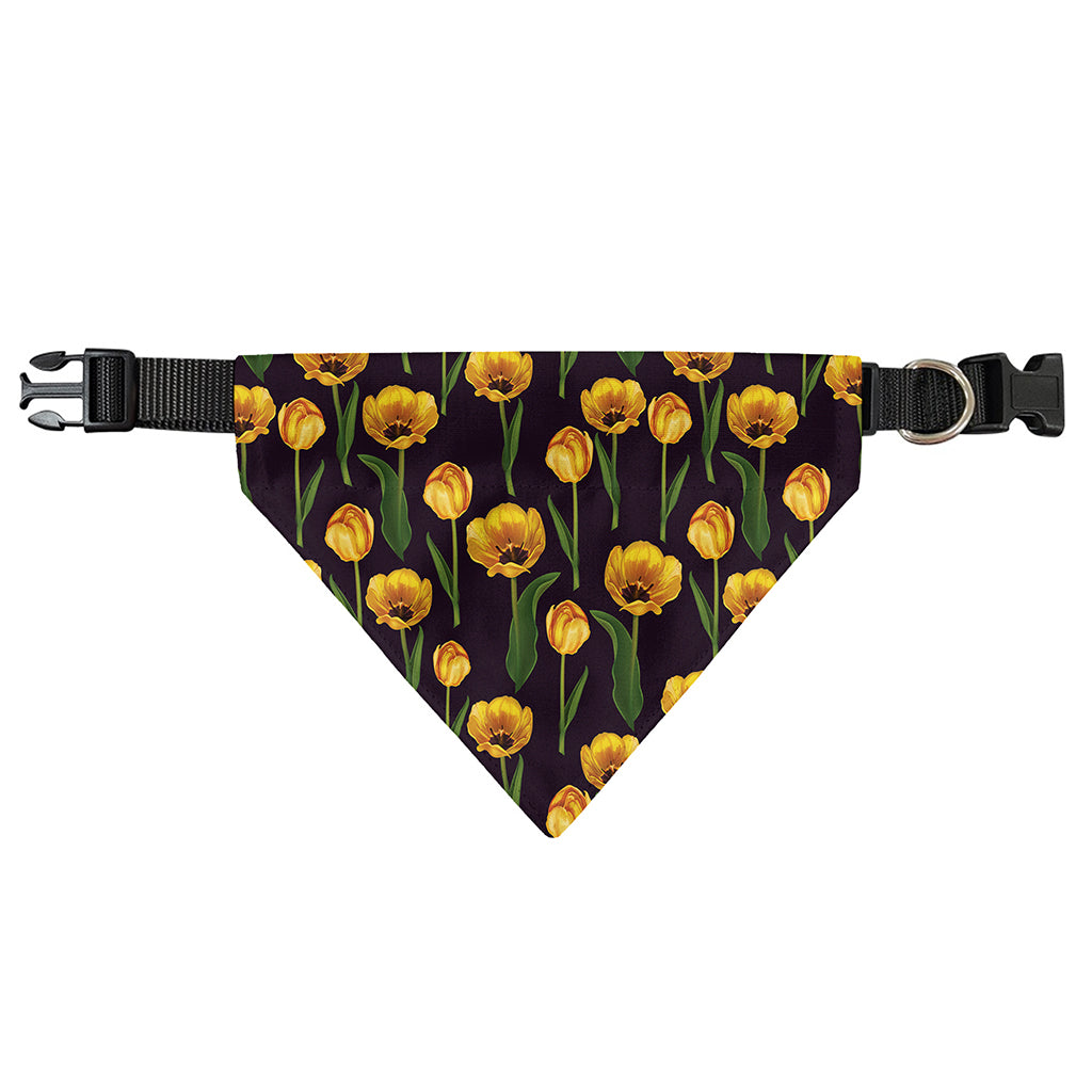 Yellow Tulip Flower Pattern Print Over The Collar Dog Bandana