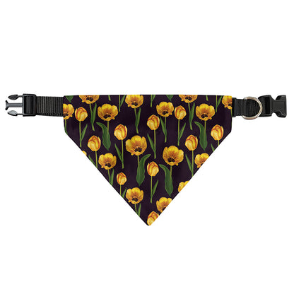 Yellow Tulip Flower Pattern Print Over The Collar Dog Bandana