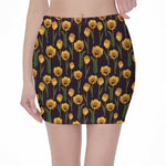 Yellow Tulip Flower Pattern Print Pencil Mini Skirt