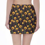 Yellow Tulip Flower Pattern Print Pencil Mini Skirt