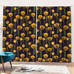 Yellow Tulip Flower Pattern Print Pencil Pleat Curtains