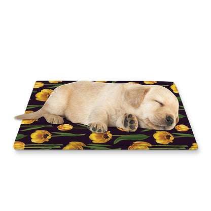 Yellow Tulip Flower Pattern Print Pet Cooling Mat Cover