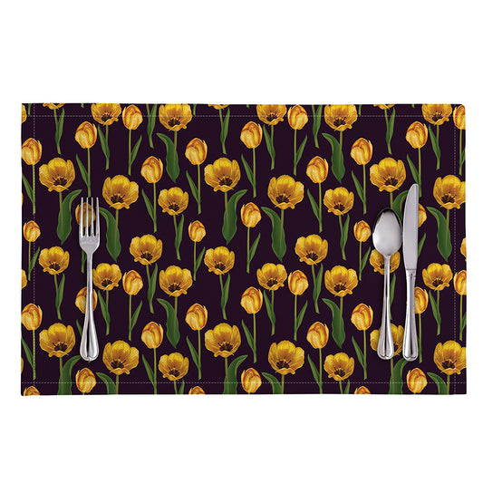Yellow Tulip Flower Pattern Print Placemat