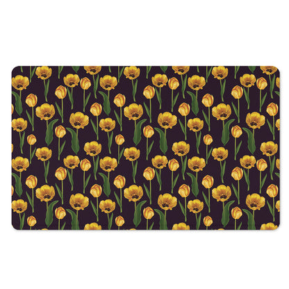 Yellow Tulip Flower Pattern Print Polyester Doormat